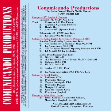 Comunicando Productions TV, Radio jingle cd back cover art