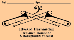 Edwar Hernandez, trombone business card
