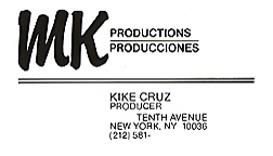 MK Productions business card