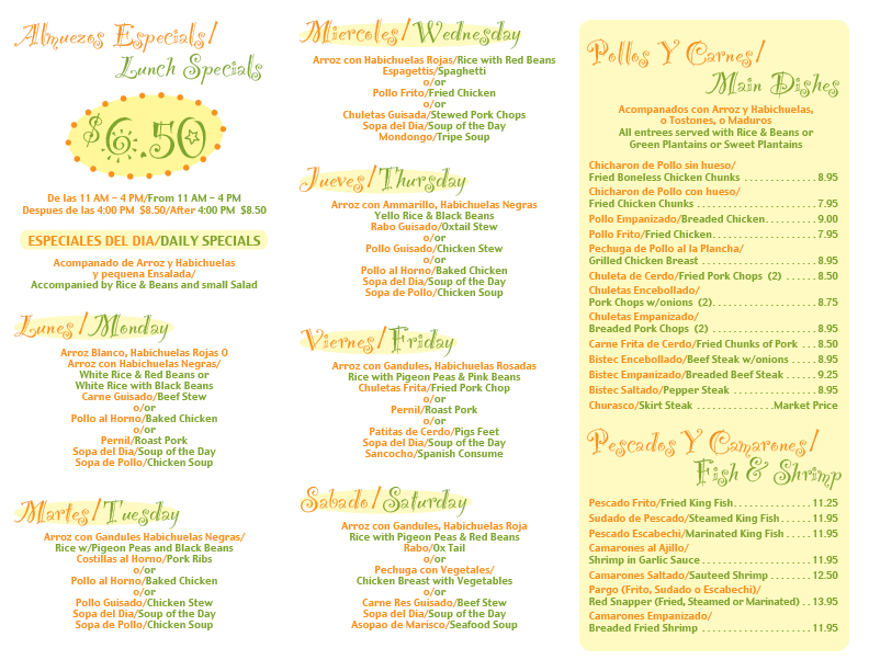 El Sol de Caribe menu, inside